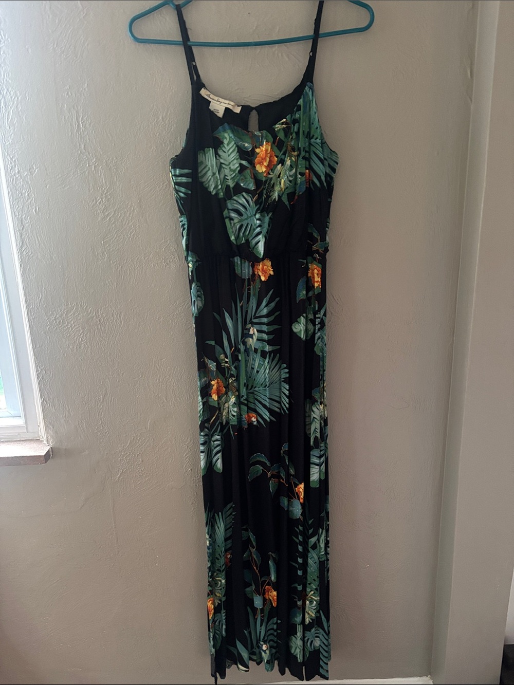 American Rag Black Tropical Print Maxi Dress